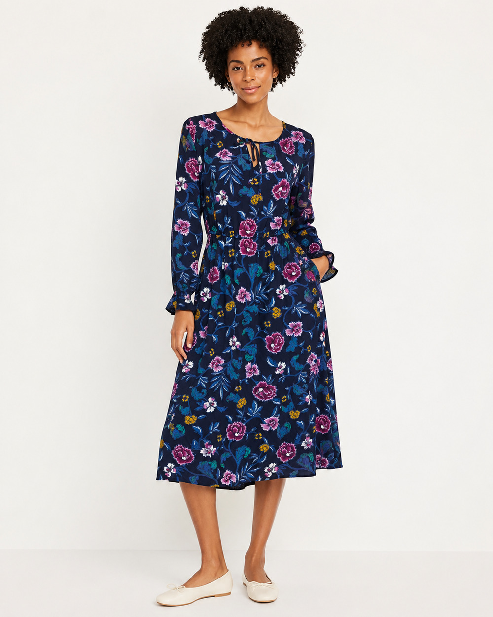 Old Navy Waist Defined Midi Dress Women's Size L Long Sleeve